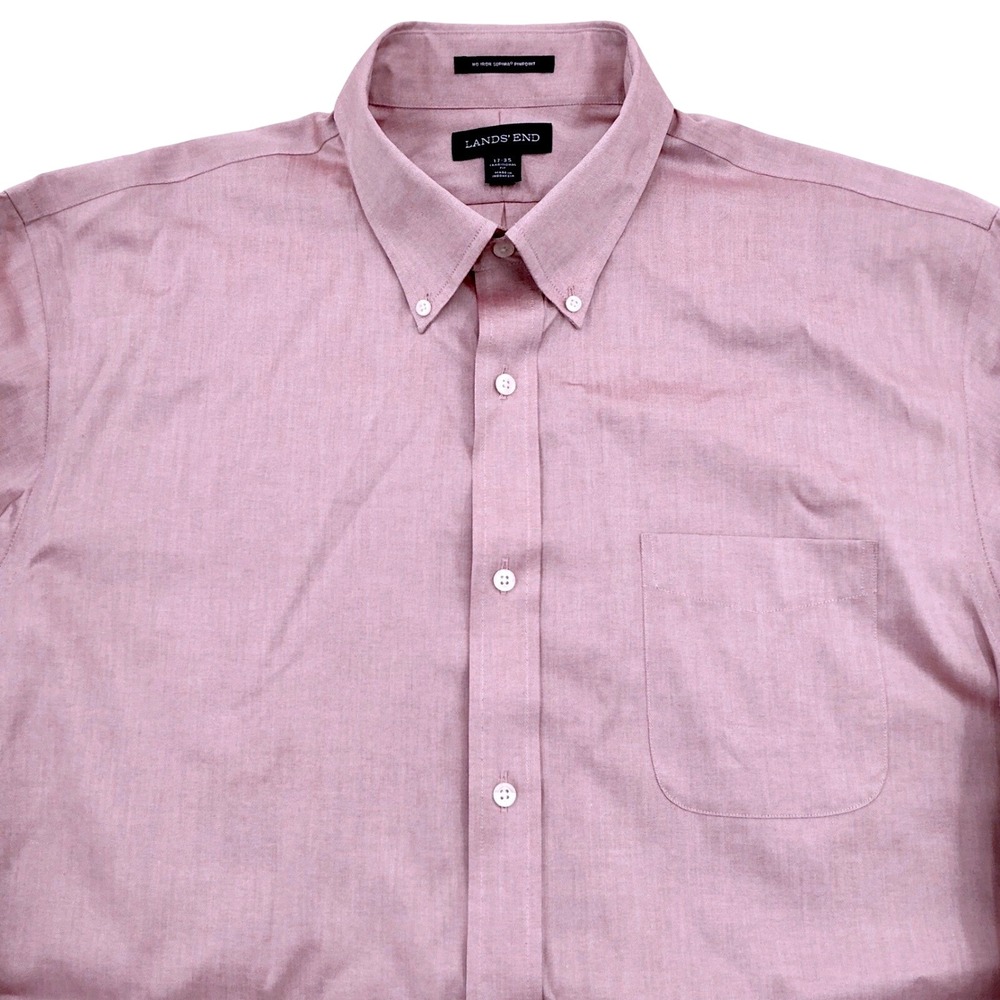 Lands' End Dress Shirt Mens 17-35 Pink Supima Pinpoint No Iron Traditional Fit